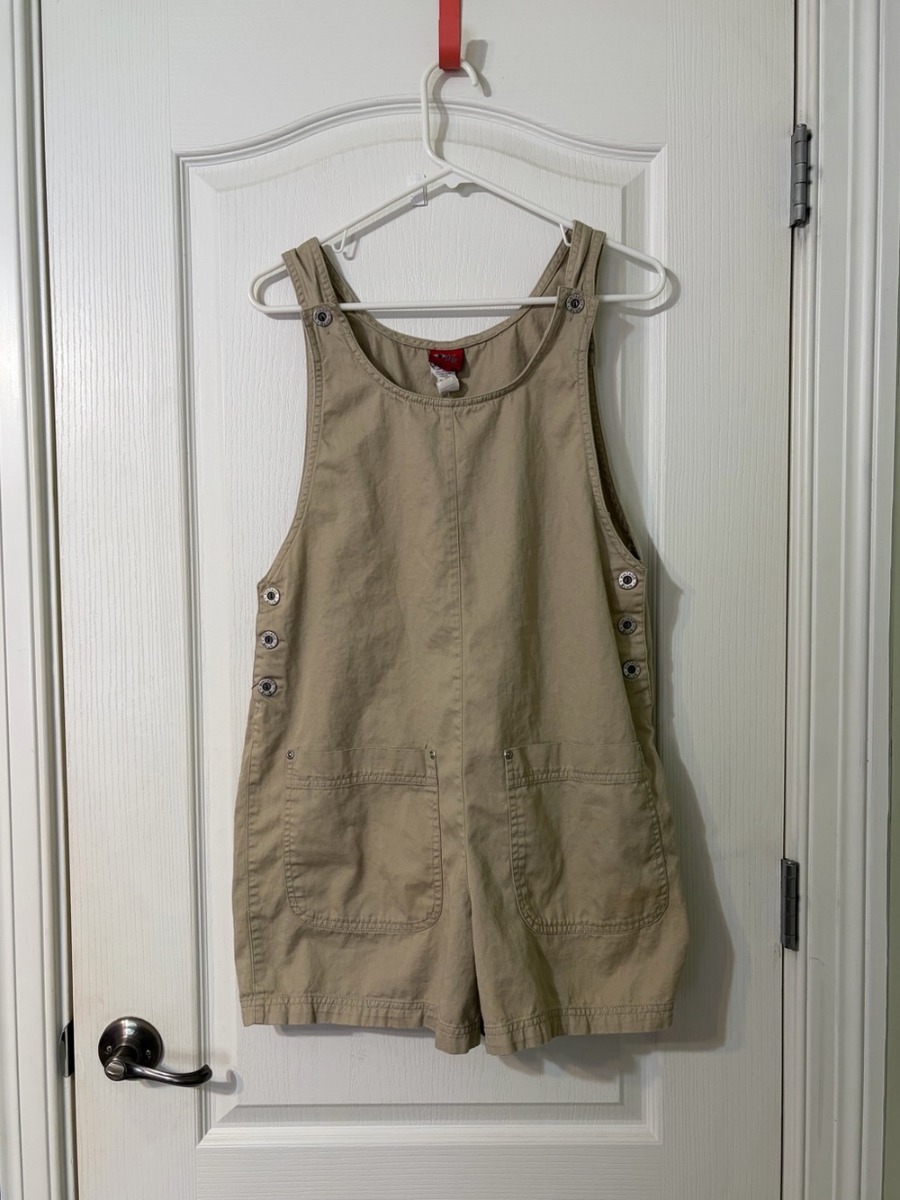 Beige Utility Short Overalls Jumpsuit